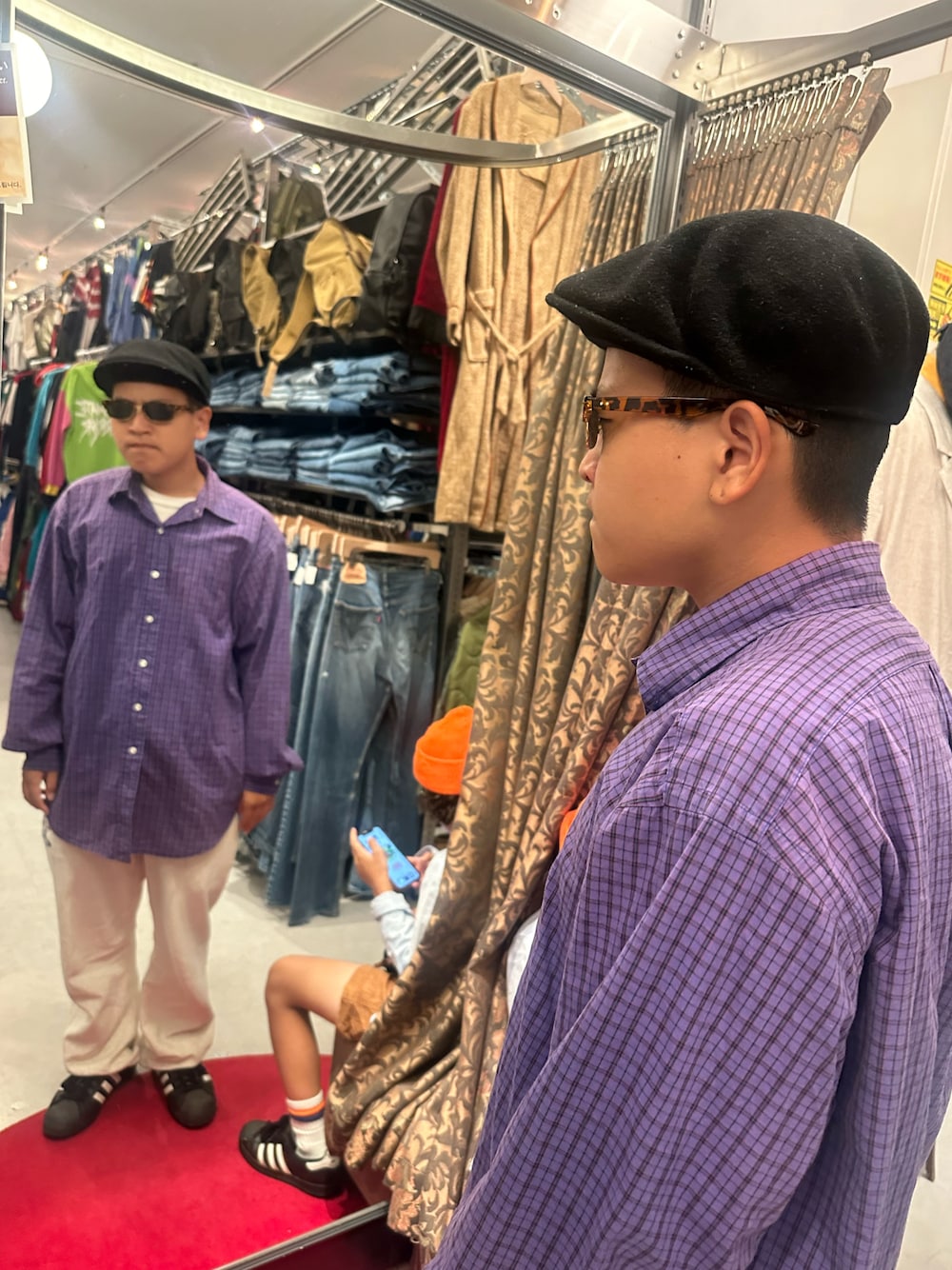 「チェック、秋っぽコーデ更新中、男の子コーデ、秋服、シャツスタイル」｜「POLO RALPH LAURENのアイテム（シャツ/ブラウス、パープル系）」を使った、retoroさん（キッズ・160cm）の秋コーディネートの1枚目の写真