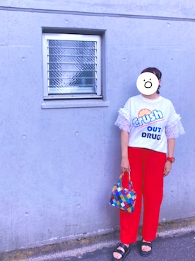 「ビーズバッグ」｜「アイテム（スラックス）」を使った、まりもさん（レディース・165cm）の夏コーディネート