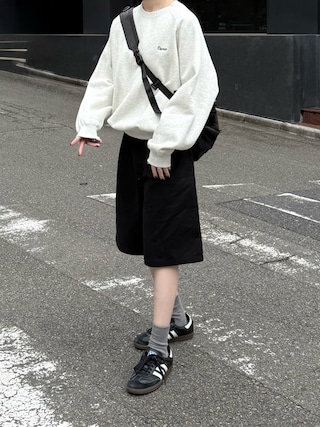 「flaner（フラネ）のLoose tack half pants / ルーズタックハーフパンツ（その他パンツ）」を使った、ukiさん（レディース・155cm）の秋コーディネート