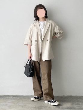 「flaner（フラネ）のペインターデニムパンツ【ユニセックス】（デニムパンツ）」を使った、ukiさん（レディース・155cm）の春コーディネート