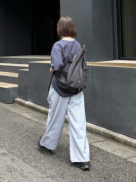 「flaner（フラネ）のLoose assort work pants / ルーズアソートワークパンツ（その他パンツ、ホワイト系）」を使った、ukiさん（レディース・155cm）の夏コーディネート