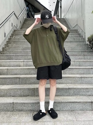 「flaner（フラネ）のLoose tack half pants / ルーズタックハーフパンツ（その他パンツ）」を使った、ukiさん（レディース・155cm）の夏コーディネート