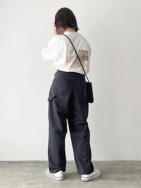 「flaner（フラネ）のペインターデニムパンツ【ユニセックス】（デニムパンツ）」を使った、ukiさん（レディース・155cm）の夏コーディネート
