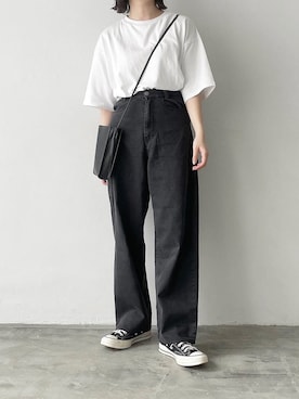 「flaner（フラネ）のペインターデニムパンツ【ユニセックス】（デニムパンツ）」を使った、ukiさん（レディース・155cm）の夏コーディネート