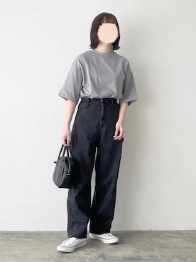 「flaner（フラネ）のペインターデニムパンツ【ユニセックス】（デニムパンツ）」を使った、ukiさん（レディース・155cm）の夏コーディネート