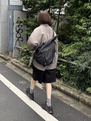 「DISCOAT(ディスコート)の【WEB限定】ピーチ起毛ストライプシャツ(シャツ/ブラウス)」を使った、ukiさん(レディース・155cm)の秋コーディネート