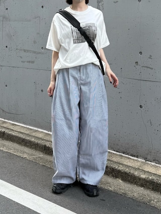 「flaner(フラネ)のLoose assort print tee / ルーズアソートプリントT(Tシャツ/カットソー)」を使った、ukiさん(レディース・155cm)の春コーディネート