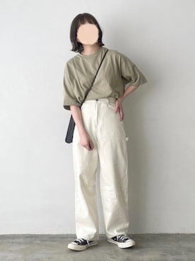 「flaner（フラネ）のペインターデニムパンツ【ユニセックス】（デニムパンツ）」を使った、ukiさん（レディース・155cm）の夏コーディネート