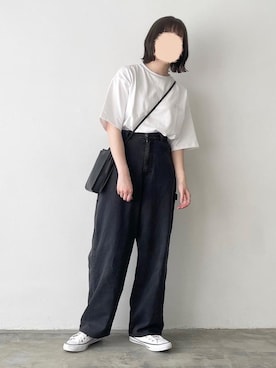 「flaner（フラネ）のペインターデニムパンツ【ユニセックス】（デニムパンツ）」を使った、ukiさん（レディース・155cm）の夏コーディネート