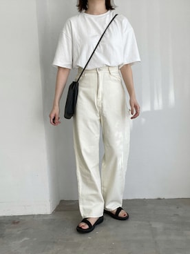 「flaner（フラネ）のペインターデニムパンツ【ユニセックス】（デニムパンツ）」を使った、ukiさん（レディース・155cm）の夏コーディネート