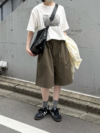 「full/fill.(フルフィル)のside pocket two handle bag / サイドポケット2ハンドルバッグ(ショルダーバッグ)」を使った、ukiさん(レディース・155cm)の夏コーディネート