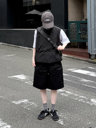 「flaner(フラネ)のflaner logo cap / flanerロゴキャップ(キャップ)」を使った、ukiさん(レディース・155cm)の夏コーディネート