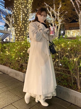 「アイボリー」｜「アイテム（ステンカラーコート）」を使った、miya【骨格ウェーブ/イエベ春】さん（レディース・160cm）の冬コーディネート