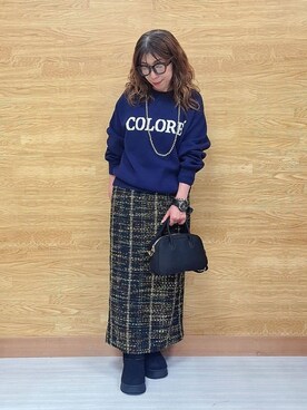 「SHOO・LA・RUE（シューラルー）の【S-LL/洗濯機可】もちもちタッチが心地よい スウェットライクロゴニット（ニット/セーター、ブルー系）」を使った、  ありゅさん（レディース・150cm）の冬コーディネート