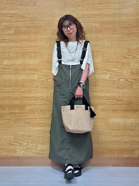 「SHOO・LA・RUE（シューラルー）の【S-LL/ひんやり/体型カバー】ゆるシルエットが心地よい ドルマンブラウス（シャツ/ブラウス、ホワイト系）」を使った、  ありゅさん（レディース・150cm）の夏コーディネート