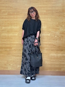 「DRESKIP（ドレスキップ）の【S-LL/二の腕カバー】お袖ギャザーリボン アイレット刺繍トップス（シャツ/ブラウス、ブラック系）」を使った、  ありゅさん（レディース・150cm）の夏コーディネート