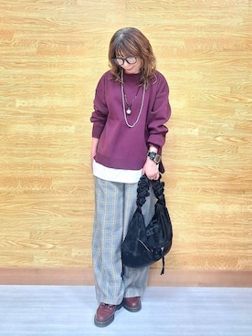 「SHOO・LA・RUE（シューラルー）の【S-LL/洗える】一枚で簡単こなれ見え スポンディッシュ 裾レイヤード風ニット【CIRCRIC】（ニット/セーター、パープル系）」を使った、  ありゅさん（レディース・150cm）の秋コーディネート