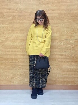 「SHOO・LA・RUE（シューラルー）の【洗濯機可/S-LL】選べる８色で色違いも欲しくなる ふんわりゆるニット（ニット/セーター、イエロー系）」を使った、  ありゅさん（レディース・150cm）の冬コーディネート