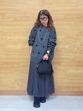 「SHOO・LA・RUE（シューラルー）の【S-LL/洗濯機可】体型カバーできる 大人のドット柄ニット（ニット/セーター、グレー系）」を使った、  ありゅさん（レディース・150cm）の冬コーディネート