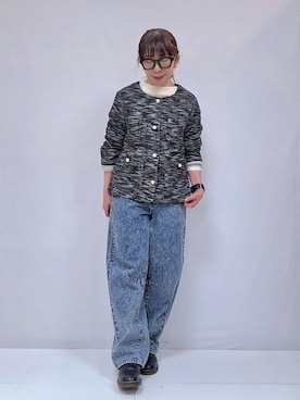 「アイテム（ノーカラージャケット、ブラック系）」を使った、  ありゅさん（レディース・150cm）の冬コーディネート
