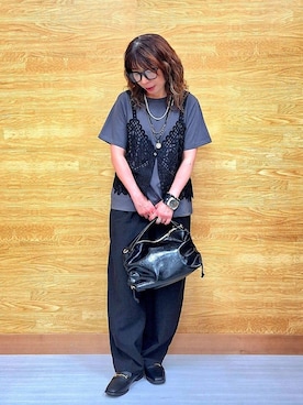 「Cutie Blonde（キューティーブロンド）の【2点セット/ひんやり】レースビスチェ＋Tシャツ（その他トップス、ブラック系）」を使った、  ありゅさん（レディース・150cm）の夏コーディネート