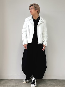 「アイテム（ライダースジャケット）」を使った、Micchiさん（メンズ・172cm）の秋コーディネート