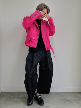 「アイテム（ライダースジャケット）」を使った、三井 裕貴さん（メンズ・172cm）の秋コーディネート