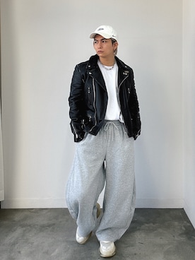 「アイテム（ライダースジャケット）」を使った、Micchiさん（メンズ・172cm）の秋コーディネート