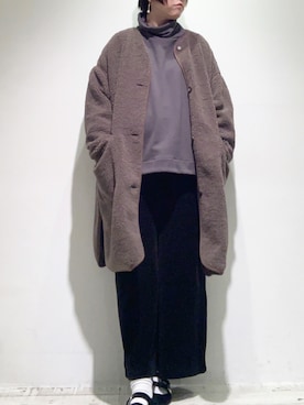 「PUAL CE CIN（ピュアルセシン）のアイテム（ノーカラーコート）」を使った、suzuさん（レディース・167cm）の冬コーディネート