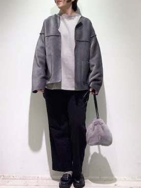 「PUAL CE CIN（ピュアルセシン）のアイテム（ノーカラージャケット）」を使った、suzuさん（レディース・167cm）の冬コーディネート