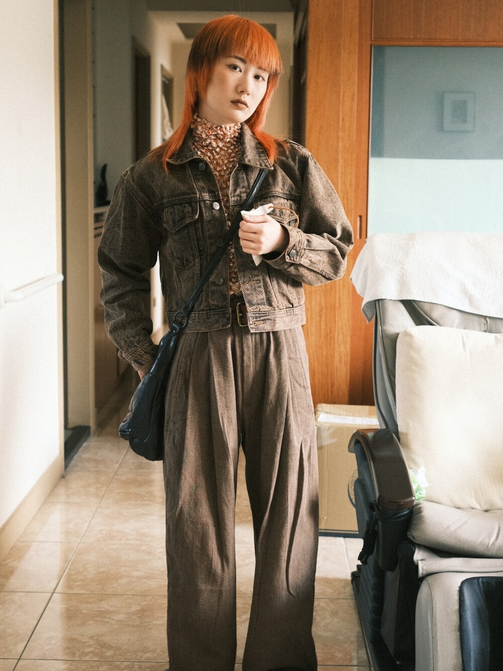 「Taiwan、台湾、古着、古着MIX、vintage、Polo Ralph Lauren、ootd」｜「POLO RALPH LAURENのアイテム（スラックス、ブラウン系）」を使った、Antttttttttt_さん（レディース・158cm）の春コーディネートの1枚目の写真