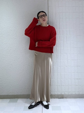 「アイテム（スカート、ベージュ系）」を使った、いっちーさん（レディース・162cm）の冬コーディネート