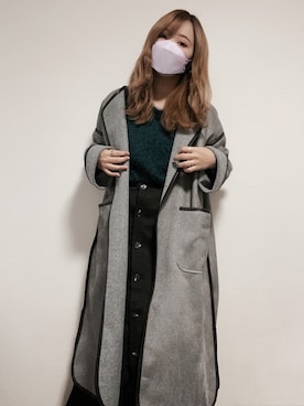 「JUNOAH（ジュノア）のアイテム（ノーカラージャケット）」を使った、すず◡̈⋆さん（レディース・158cm）の冬コーディネート