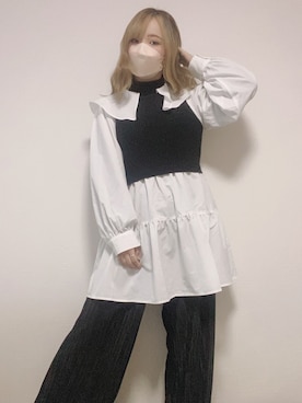 「タートルネック」｜「アイテム（チュニック）」を使った、すず◡̈⋆さん（レディース・158cm）の冬コーディネート