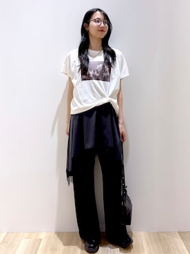 「OPAQUE.CLIP（オペークドットクリップ）のフォトプリントTシャツ【洗濯機OK】（Tシャツ/カットソー、ホワイト系）」を使った、sachikoさん（レディース・174cm）の夏コーディネート