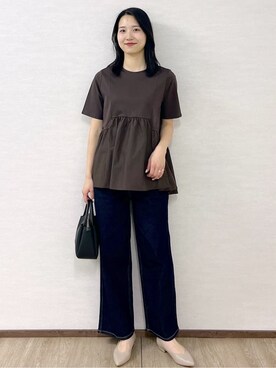 「OPAQUE.CLIP（オペークドットクリップ）の◆ペプラムドッキングカットソー【洗濯機洗い可】（Tシャツ/カットソー）」を使った、sachikoさん（レディース・174cm）の春コーディネート
