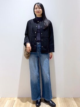 「アイテム（ノーカラーコート、ブラック系）」を使った、sachikoさん（レディース・174cm）の秋コーディネート