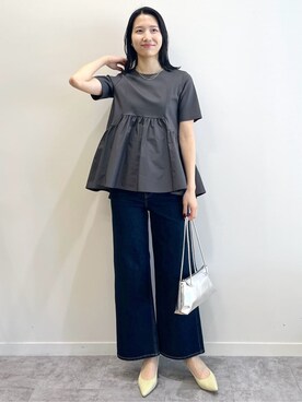 「OPAQUE.CLIP（オペークドットクリップ）の◆ペプラムドッキングカットソー【洗濯機洗い可】（Tシャツ/カットソー）」を使った、sachikoさん（レディース・174cm）の春コーディネート