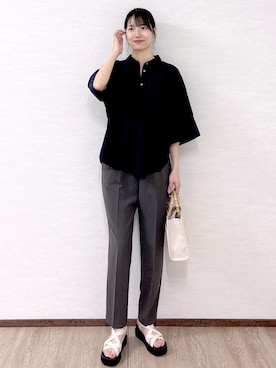 「OPAQUE.CLIP（オペークドットクリップ）のクロスベルトデザインサンダル（サンダル）」を使った、sachikoさん（レディース・174cm）の春コーディネート