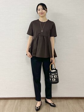 「OPAQUE.CLIP（オペークドットクリップ）の◆ペプラムドッキングカットソー【洗濯機洗い可】（Tシャツ/カットソー）」を使った、sachikoさん（レディース・174cm）の春コーディネート