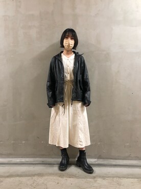 「バンダナ」｜「アイテム（ブルゾン）」を使った、Hitomiさん（レディース・161cm）の冬コーディネート