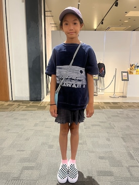 「アイテム（キャップ）」を使った、miperoさん（キッズ・140cm）の秋コーディネート