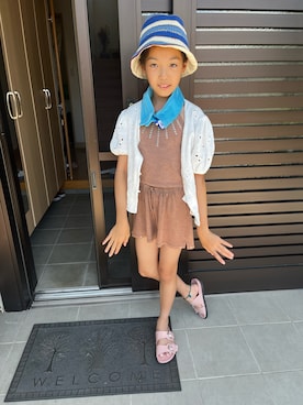 「アイテム（シューズ、ピンク系）」を使った、miperoさん（キッズ・140cm）の夏コーディネート
