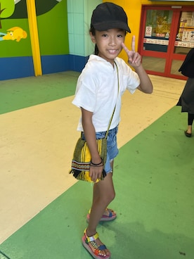 「アイテム（デニムパンツ）」を使った、miperoさん（キッズ・140cm・10代）の夏コーディネート