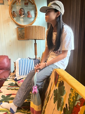 「CIAOPANIC TYPY（チャオパニックティピー）のアイテム（キャップ）」を使った、miperoさん（キッズ・147cm）の夏コーディネート