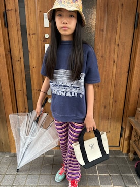 「usedのアイテム（ハット、イエロー系）」を使った、miperoさん（キッズ・147cm）の春コーディネート
