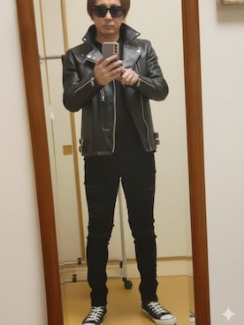 「アイテム（ライダースジャケット）」を使った、TAOsanさん（メンズ・172cm）の秋コーディネート