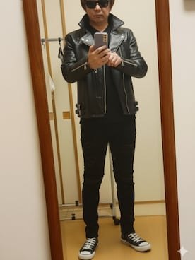 「アイテム（ライダースジャケット）」を使った、TAOsanさん（メンズ・172cm）の秋コーディネート