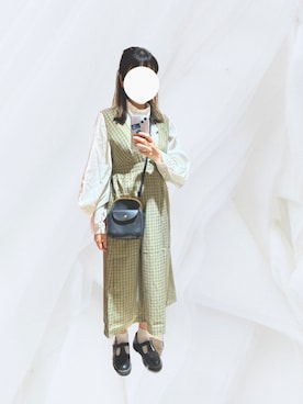 「ehka sopo（エヘカソポ）のアイテム（ジャンパースカート）」を使った、yuさん（レディース・157cm）の春コーディネート