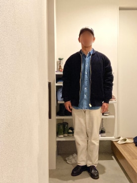 「アイテム（モカシン/デッキシューズ）」を使った、ボルさん（メンズ・172cm）の冬コーディネート